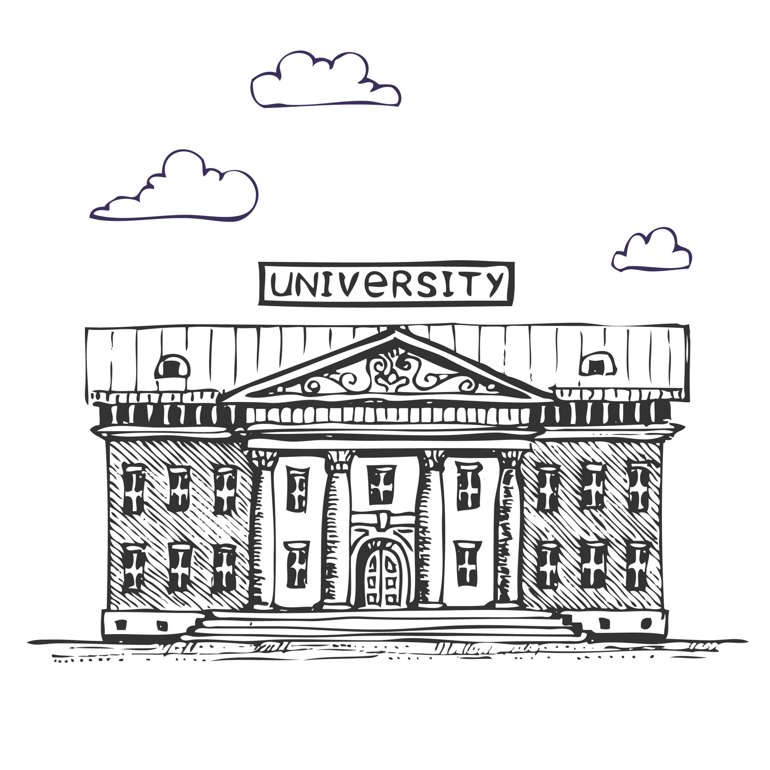 Нарисованный университет на белом фоне